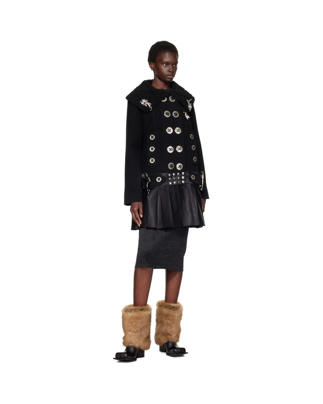 Chopova Lowena Black Fudge Buckle Coat