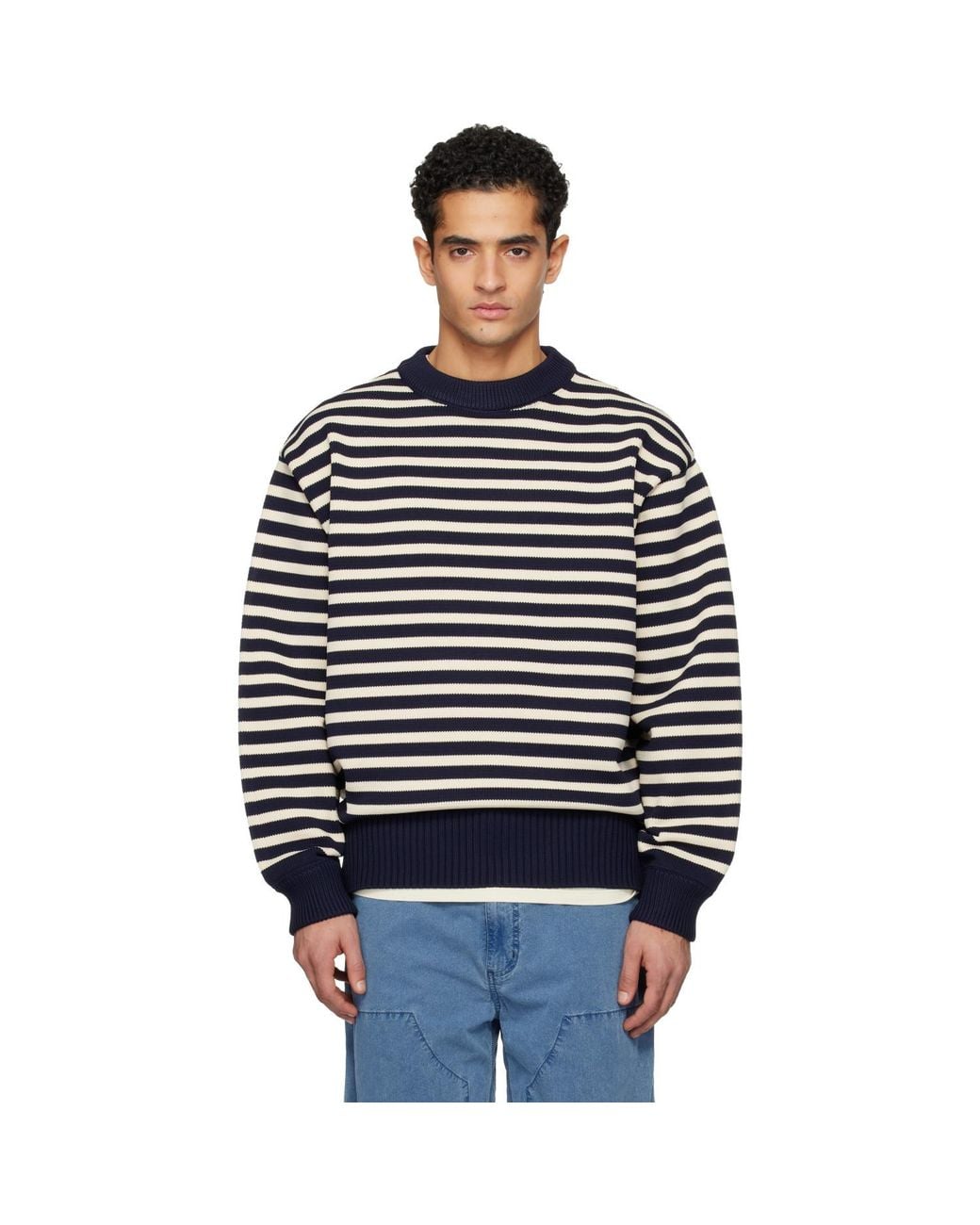 Nanamica Black Off- Mock Neck Stripe Sweater for men