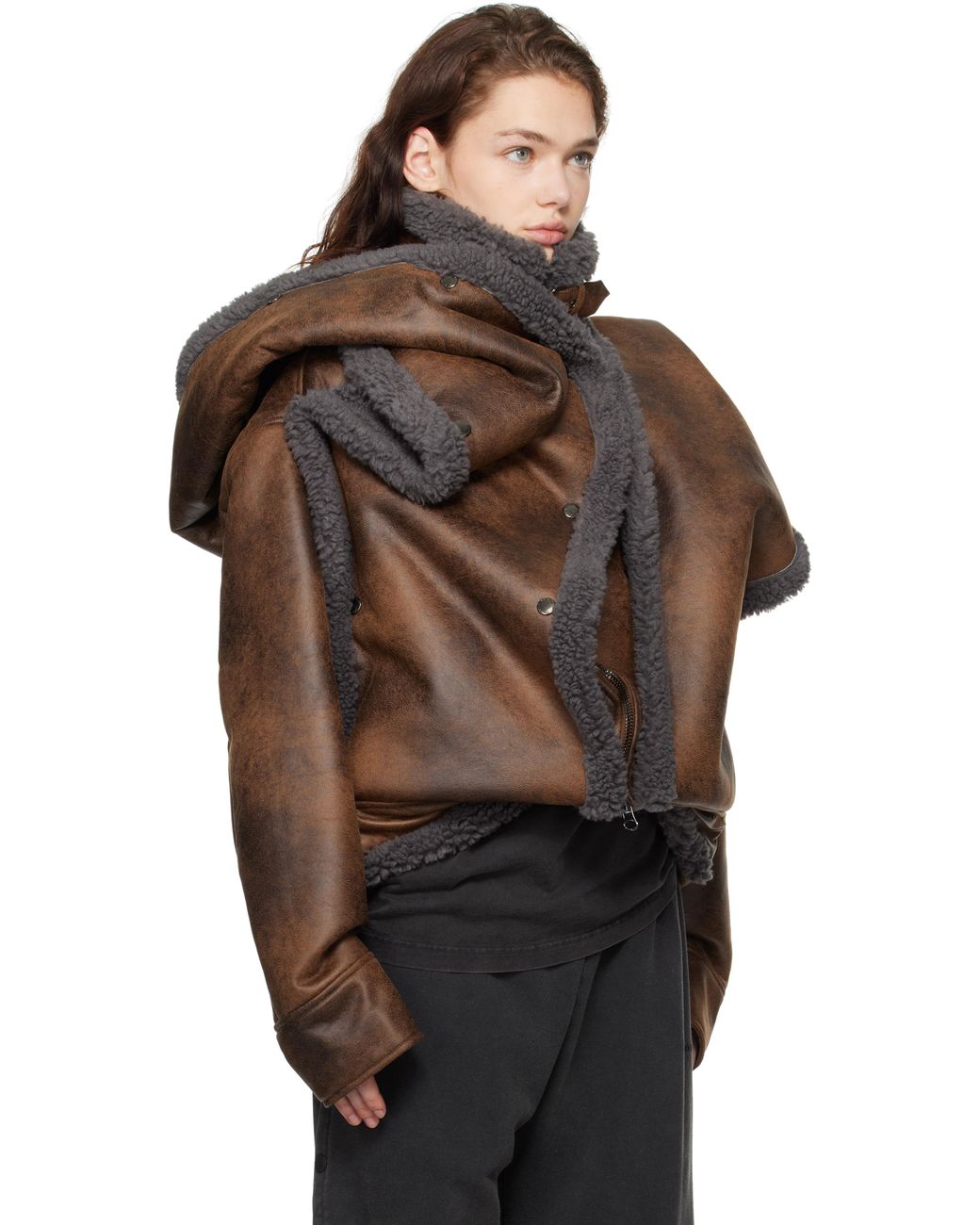 Y. Project Snap Off Panel Hood Aviator Faux-Shearling Jacket in