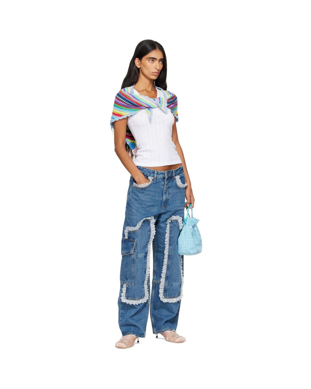Ganni Blue Audri Lace Cargo Jeans