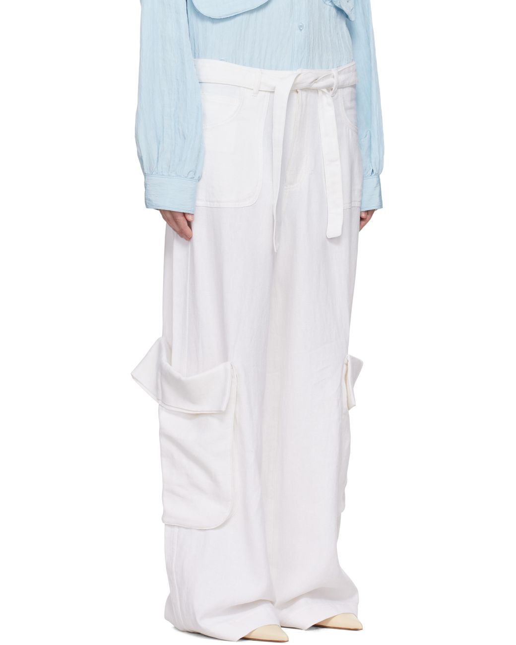 パンツ OPEN YY LINEN CARGO PANTS 5BSA043 White Linen Cargo Pants by OPEN YY on Sale