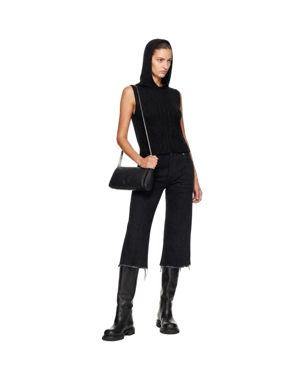 Rick Owens Black Tower Cropped Tank Hoodie