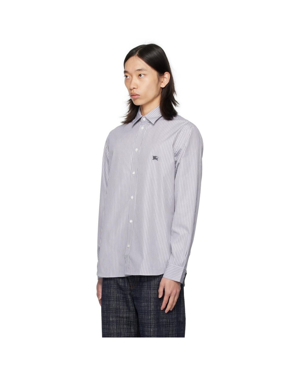 Burberry Gray Cotton Stripe Shirt for men