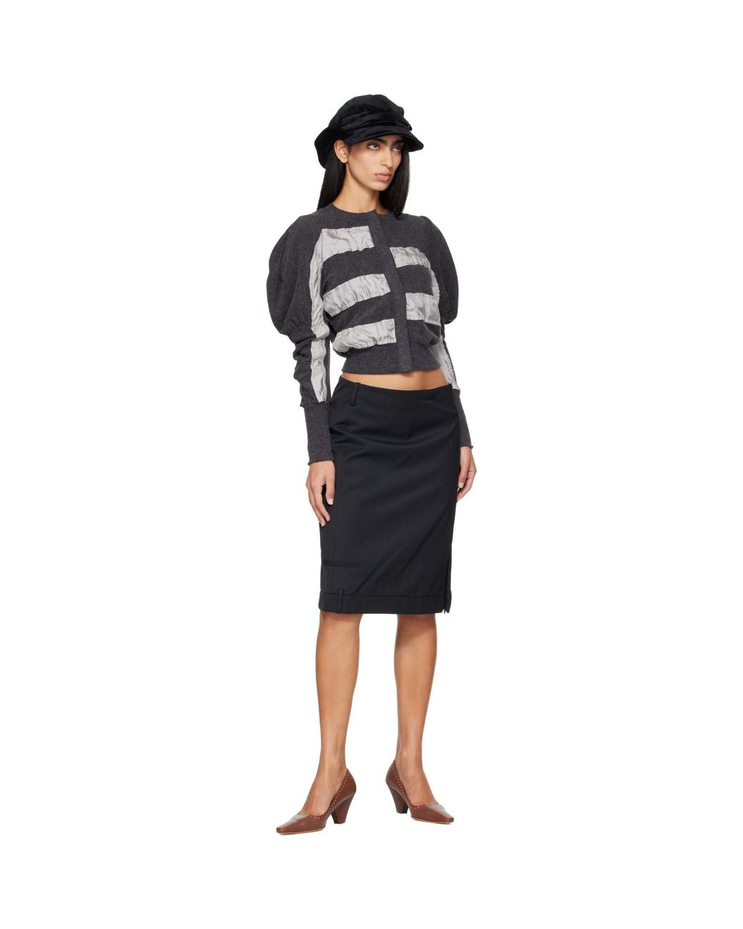 OPEN YY Black Tailored Trouser Midi Skirt