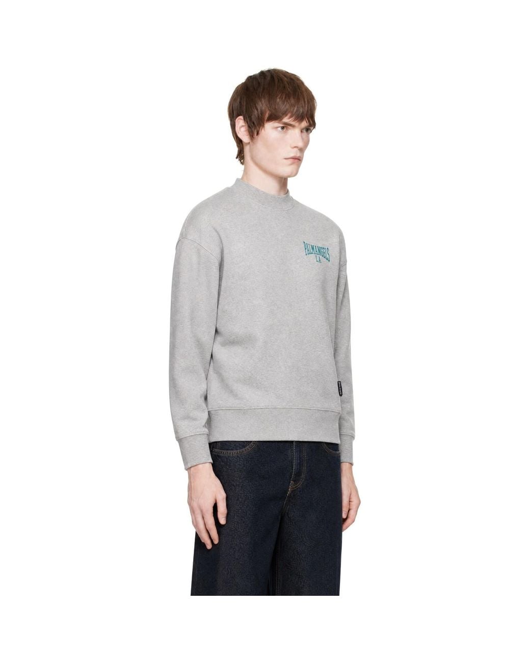 Palm Angels Gray College Crew Sweatshirt for men