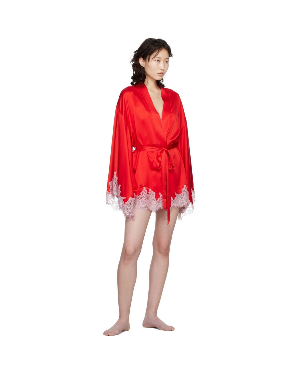 Skims Red Silk Lace Robe