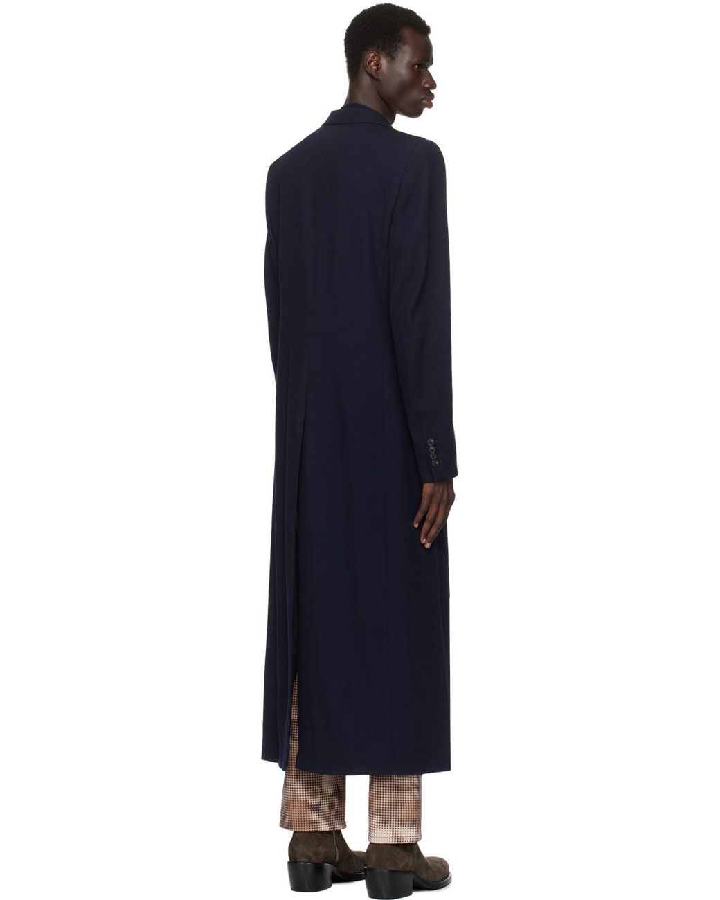 メンズ Dries Van Noten ネイビー ウール コート ブラック | Lyst