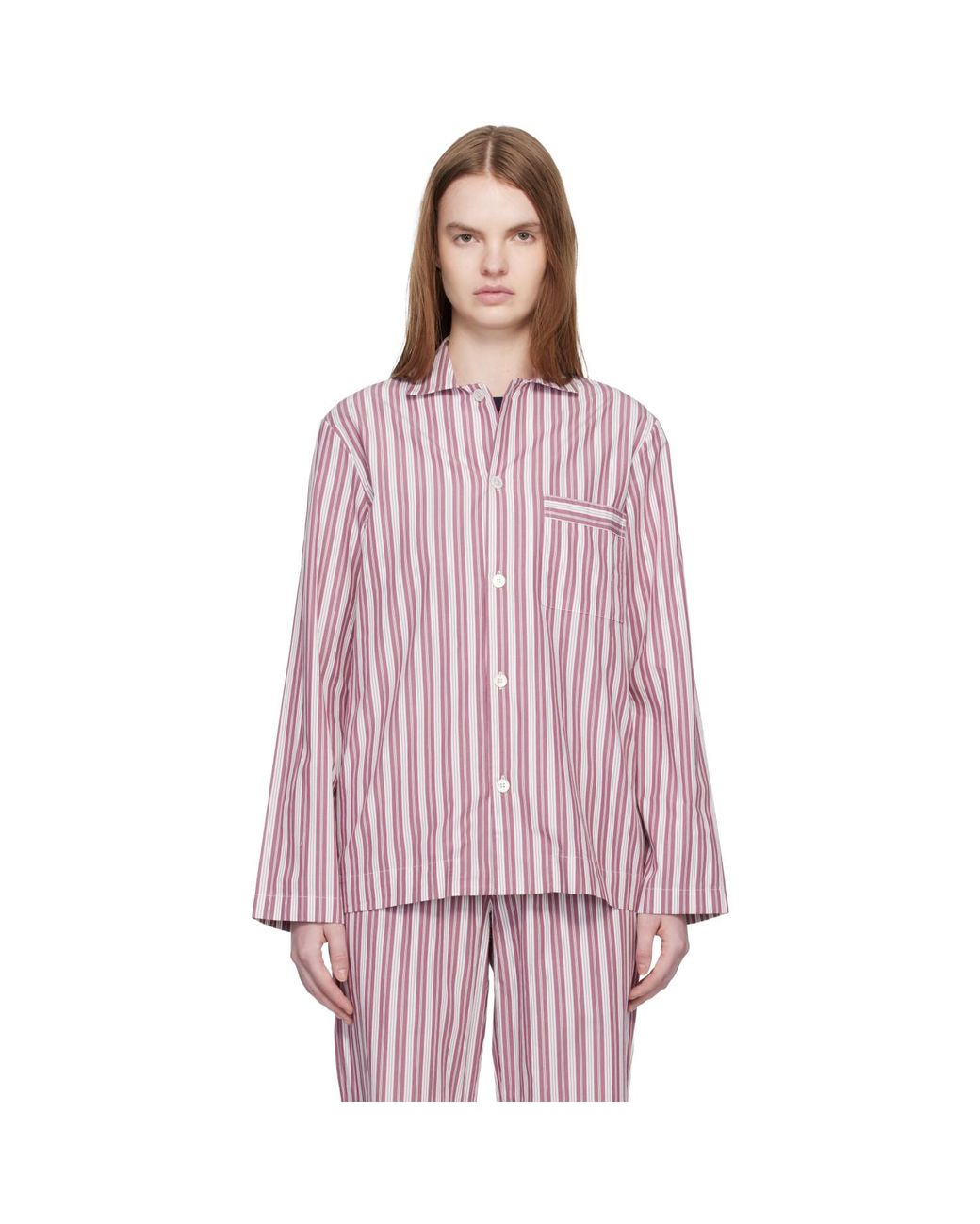 Tekla Pink Off- Poplin Long-Sleeved Pyjama Shirt