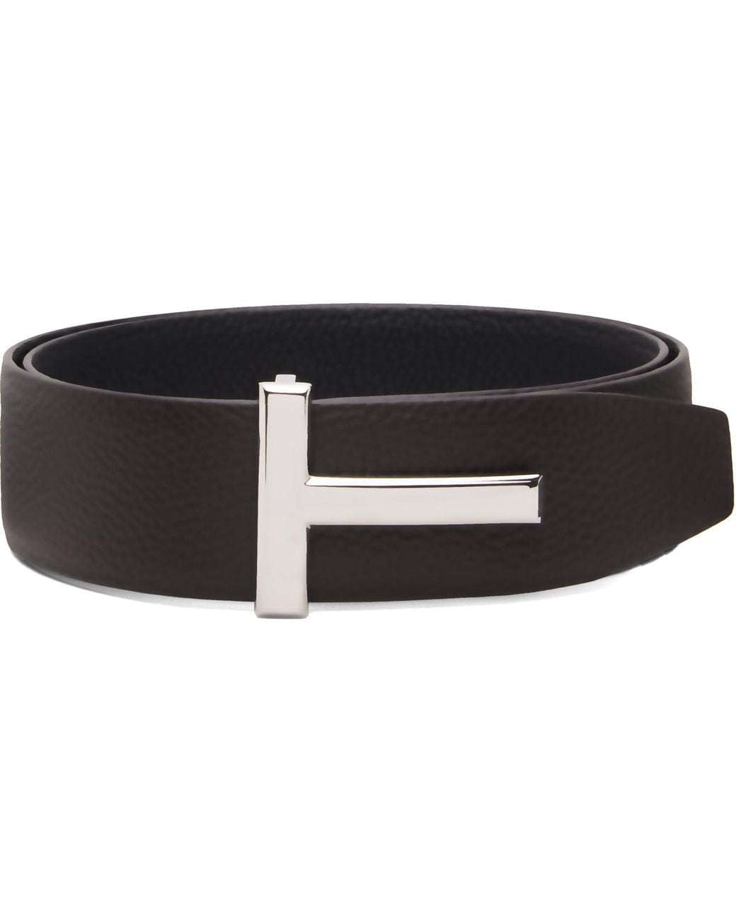 Tom Ford Black Grain Leather T Icon Reversible Belt for men