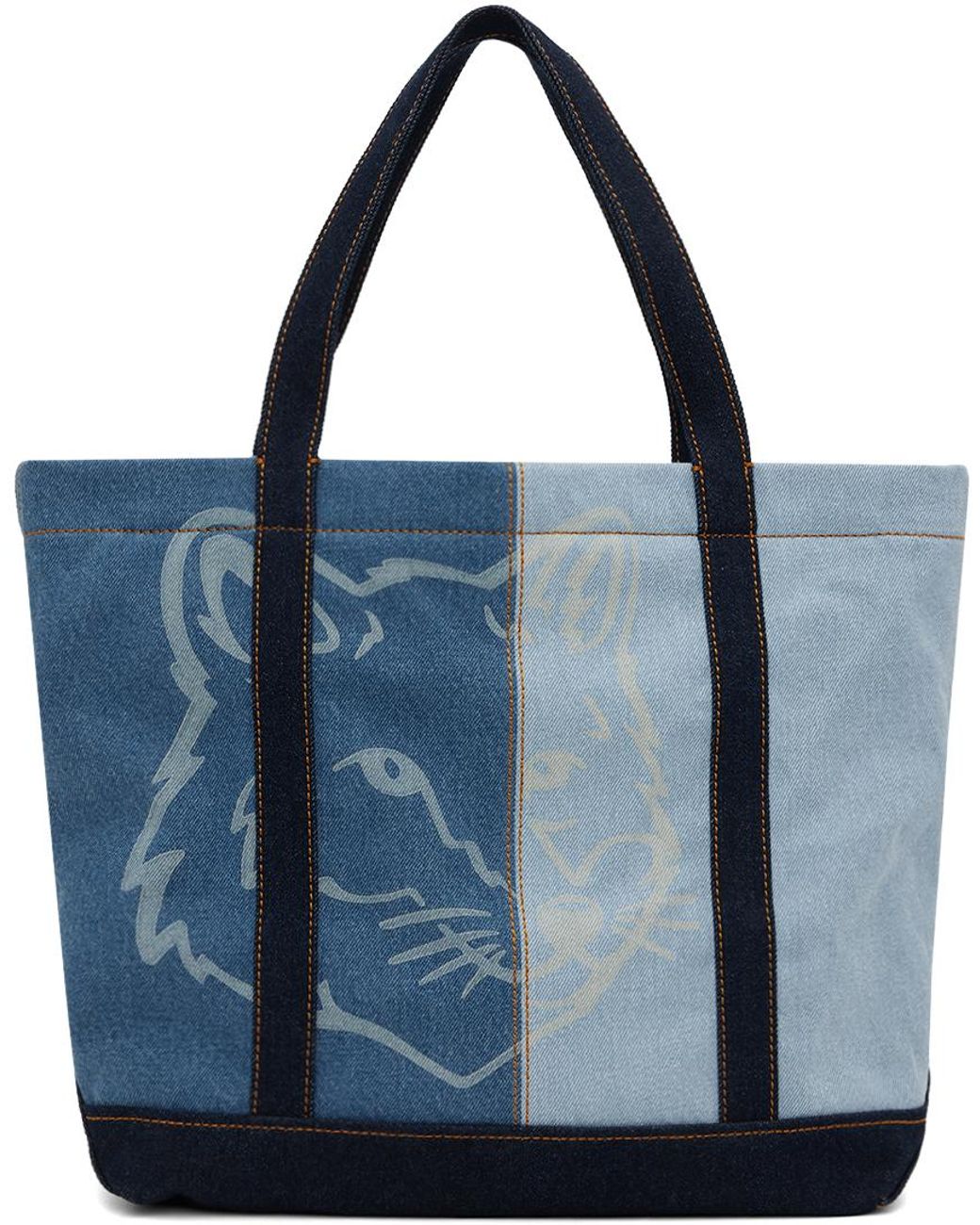 Maison Kitsuné Fox Head Medium Denim Tote in Blue | Lyst
