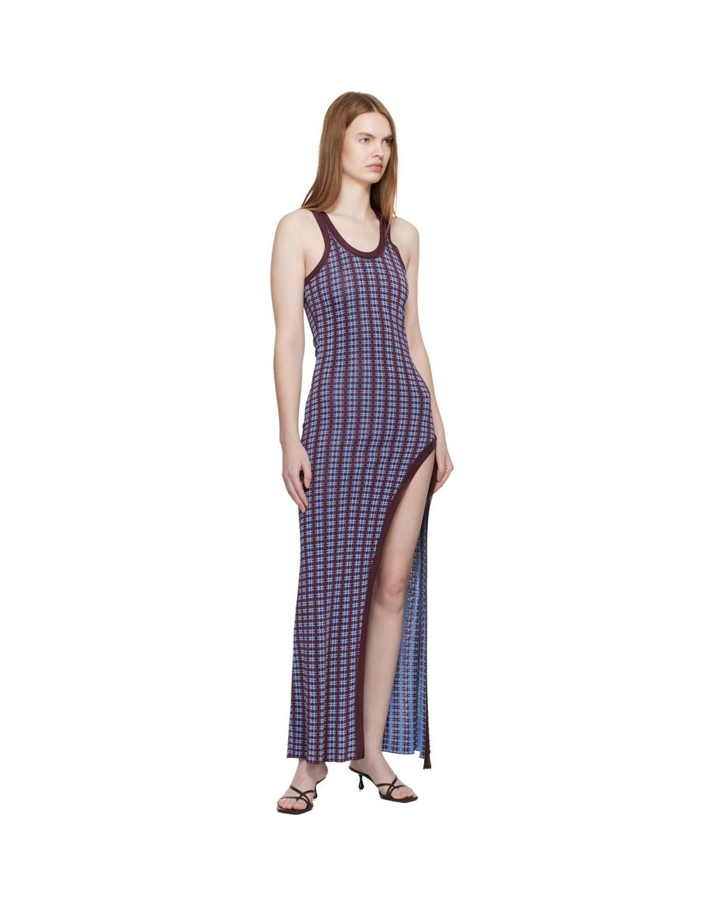 Rabanne Black Burgundy Knit Midi Dress