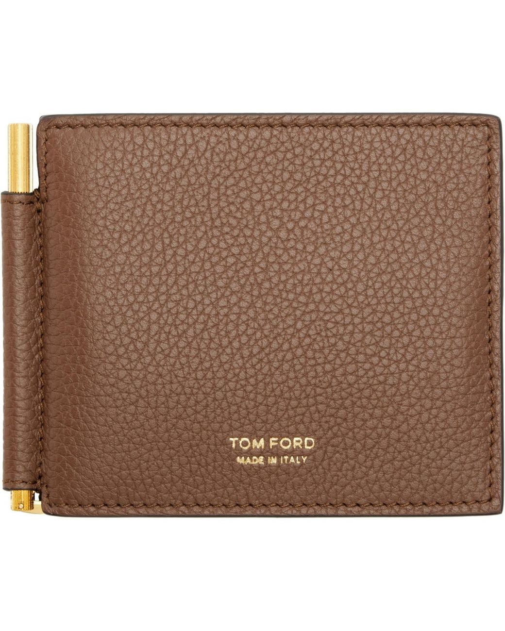 Tom Ford Brown Grained Leather Money Clip Wallet for men