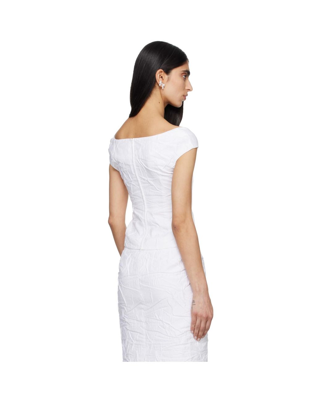 ShuShu/Tong White Cut-Out U-Neck Crop Top