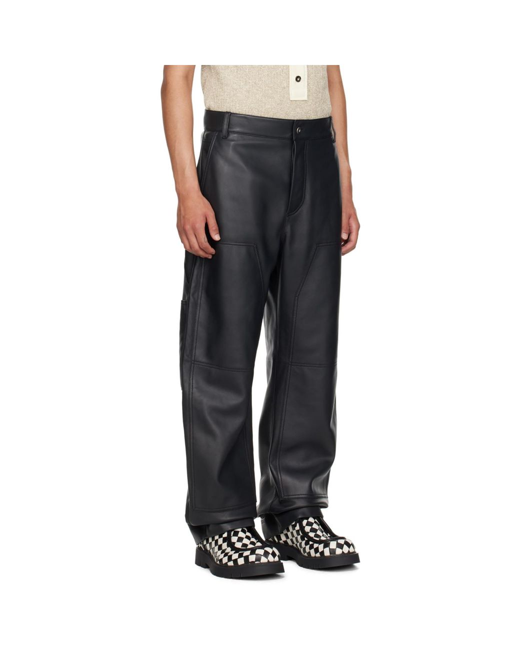 Bottega Veneta Black Cargo Leather Pants for men