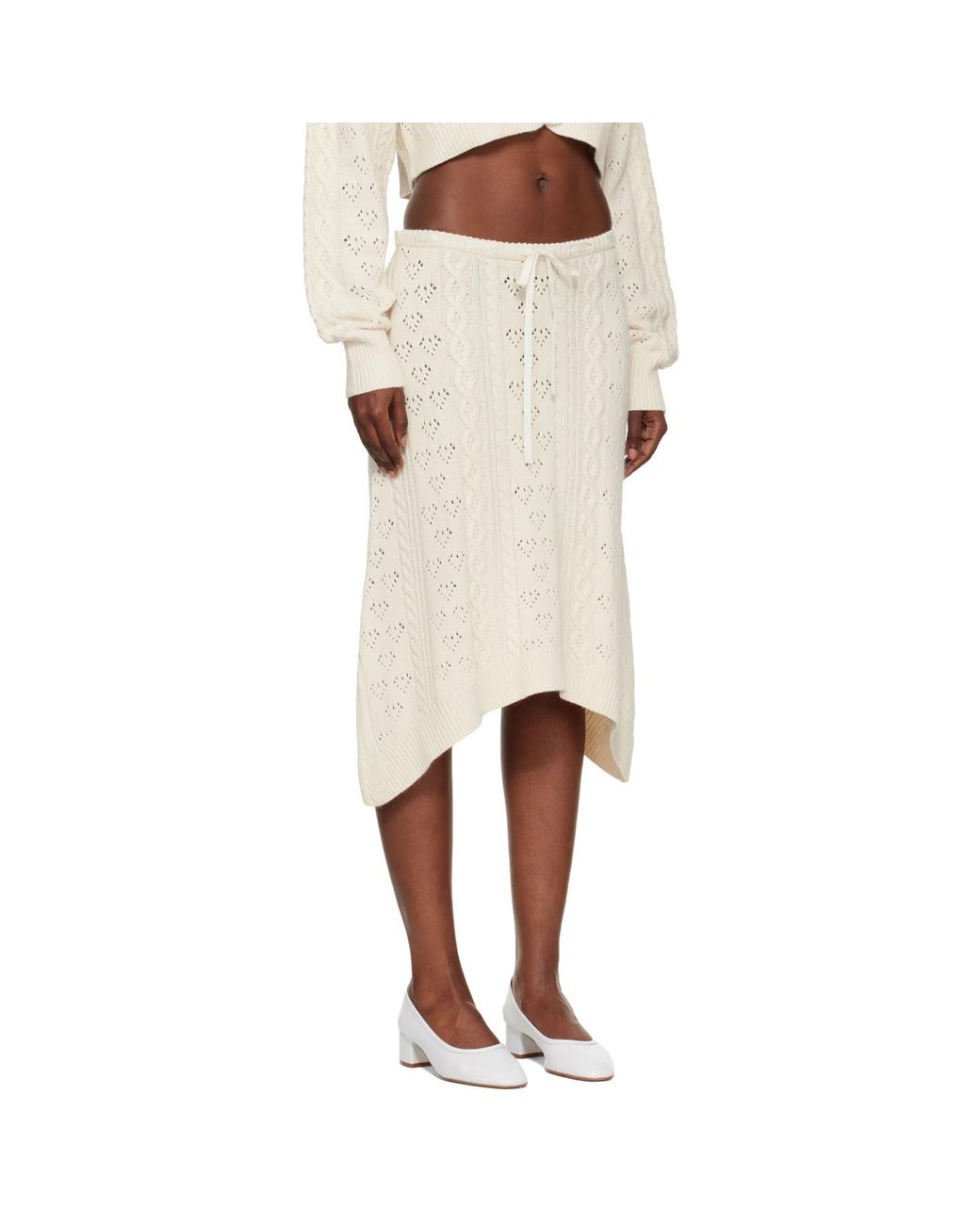 GUIZIO Natural Off- Noah Wool Cable Midi Skirt