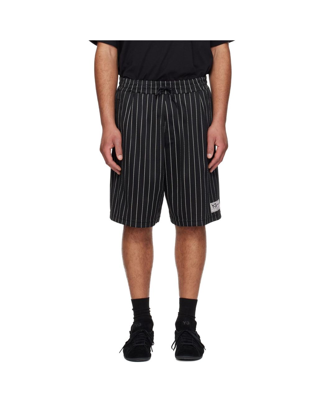 Y-3 Black Mesh Pinstripe Shorts for men