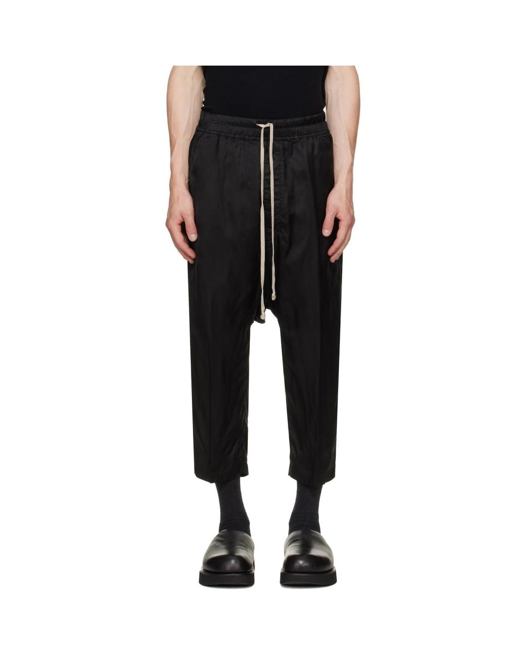 Rick Owens Black Tower Drawstring Cropped Trousers for men