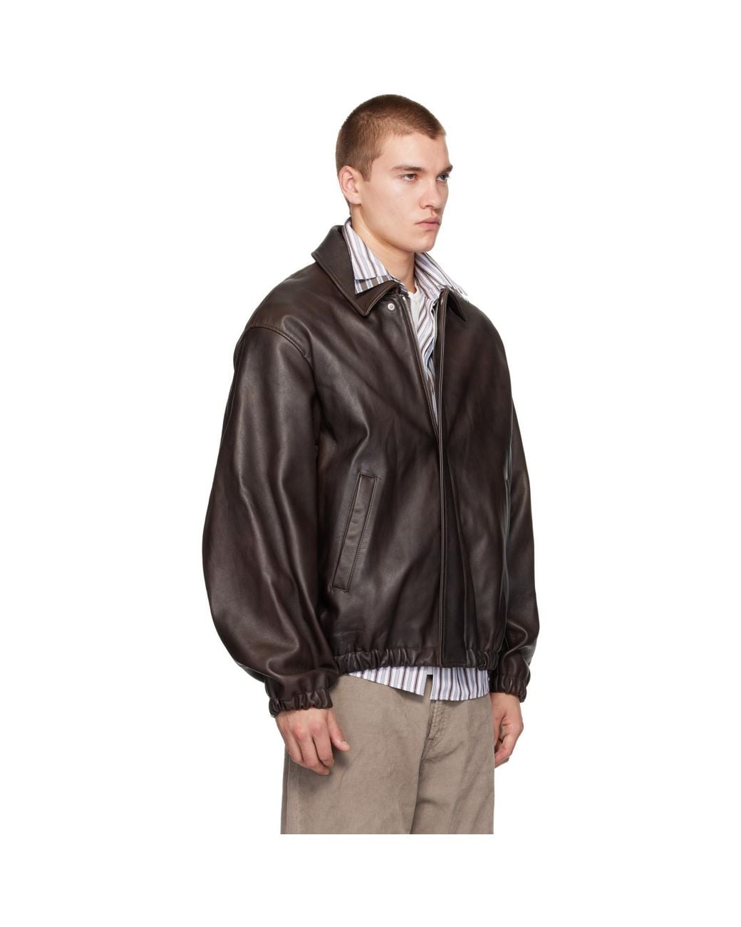 Ssstein Brown Sheep Leather Zip Short Jacket for men