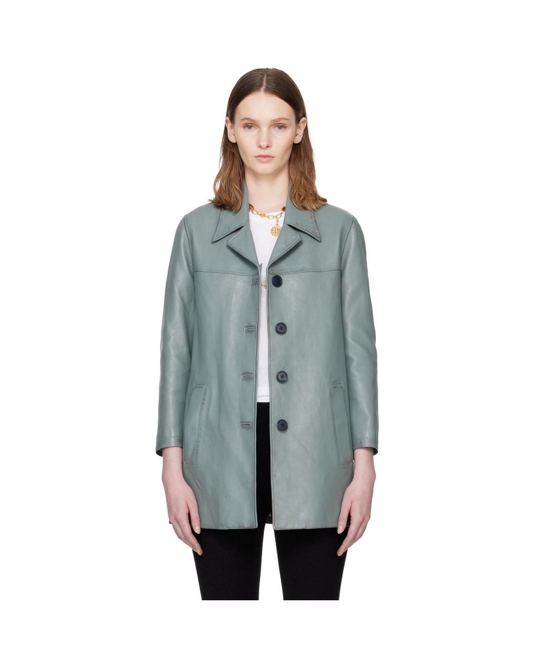 Chloé Blue Single-Breasted Long Leather Jacket
