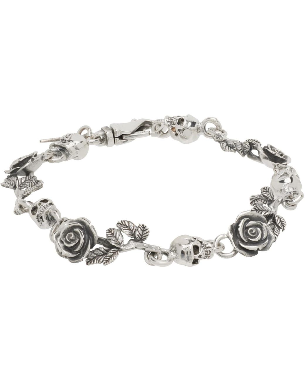 Emanuele Bicocchi Metallic Rose & Skull Bracelet for men