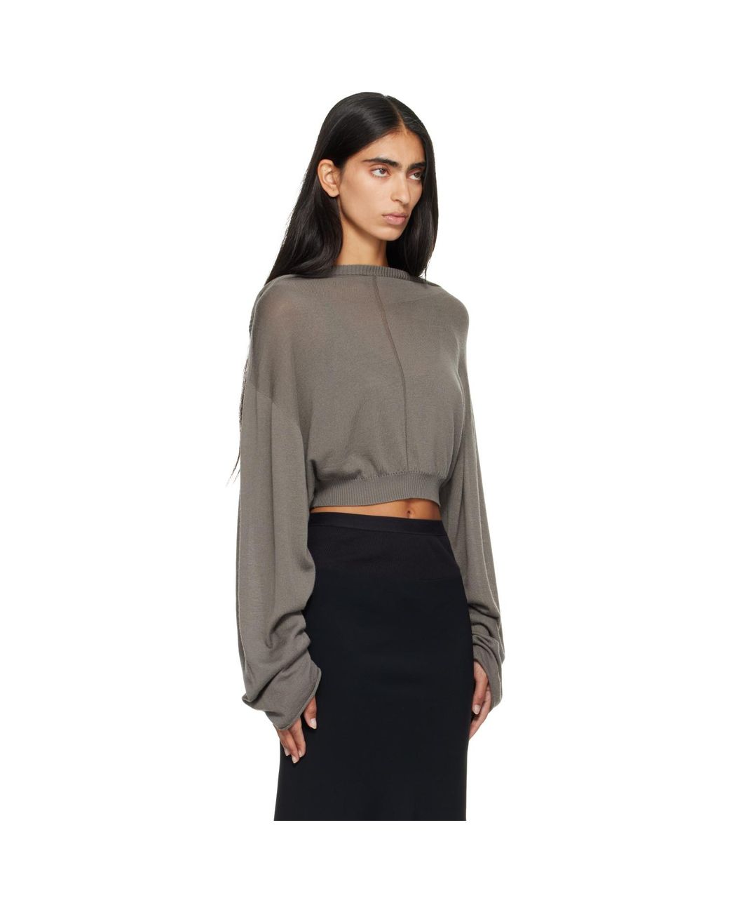 Rick Owens Brown Tower Cropped Tunic Hoodie