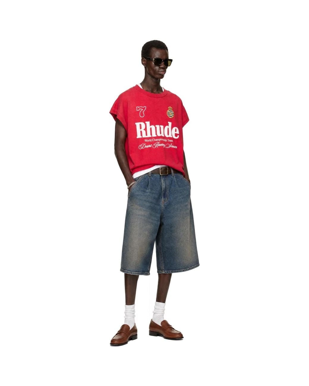 Rhude Red 'Desert Racing' Cut-Off T-Shirt for men