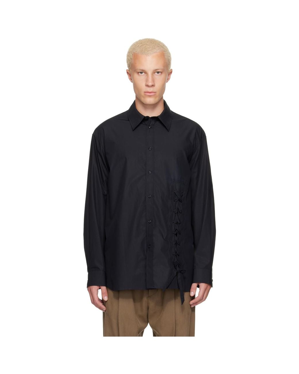 Simone Rocha Black Lace Up Hem Easy Shirt for men