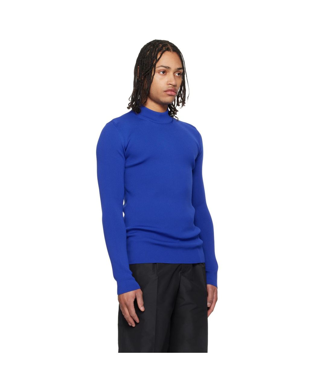 Jil Sander Blue Long Sleeve Mockneck Sweater for men