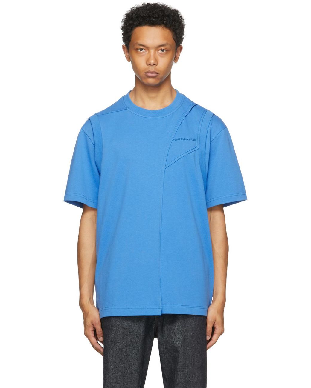 Feng Chen Wang Cotton Ssense Exclusive Paneled T-shirt in Blue for Men ...