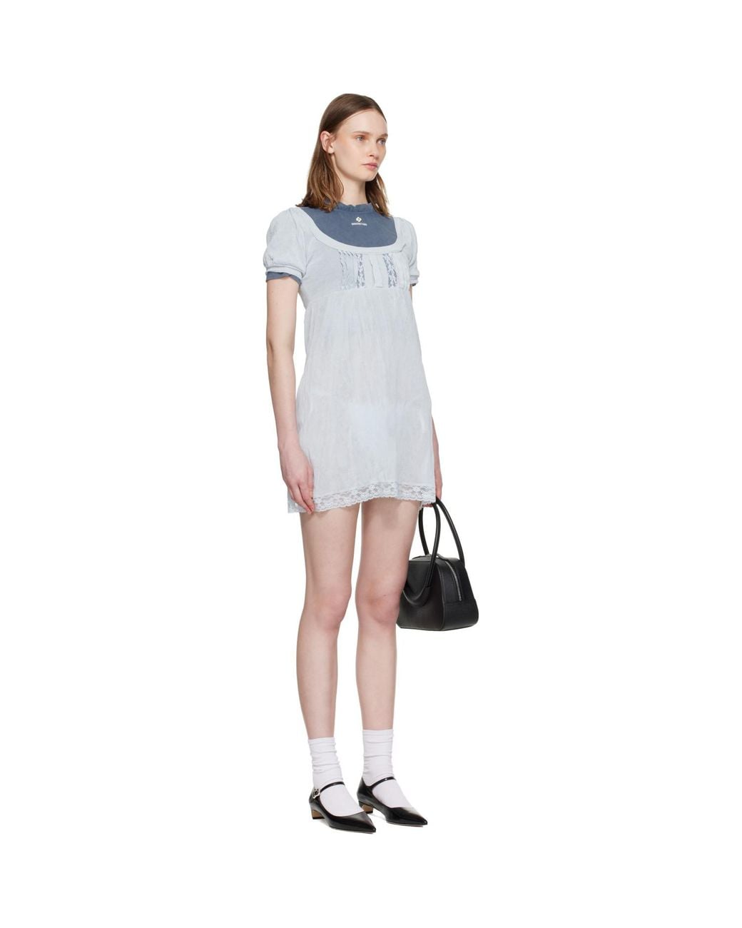 ShuShu/Tong Black Boatneck Puff Sleeve Knit Minidress