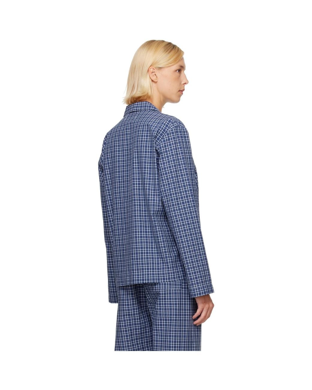 Tekla Blue Fine Twill Long-Sleeved Pyjama Shirt