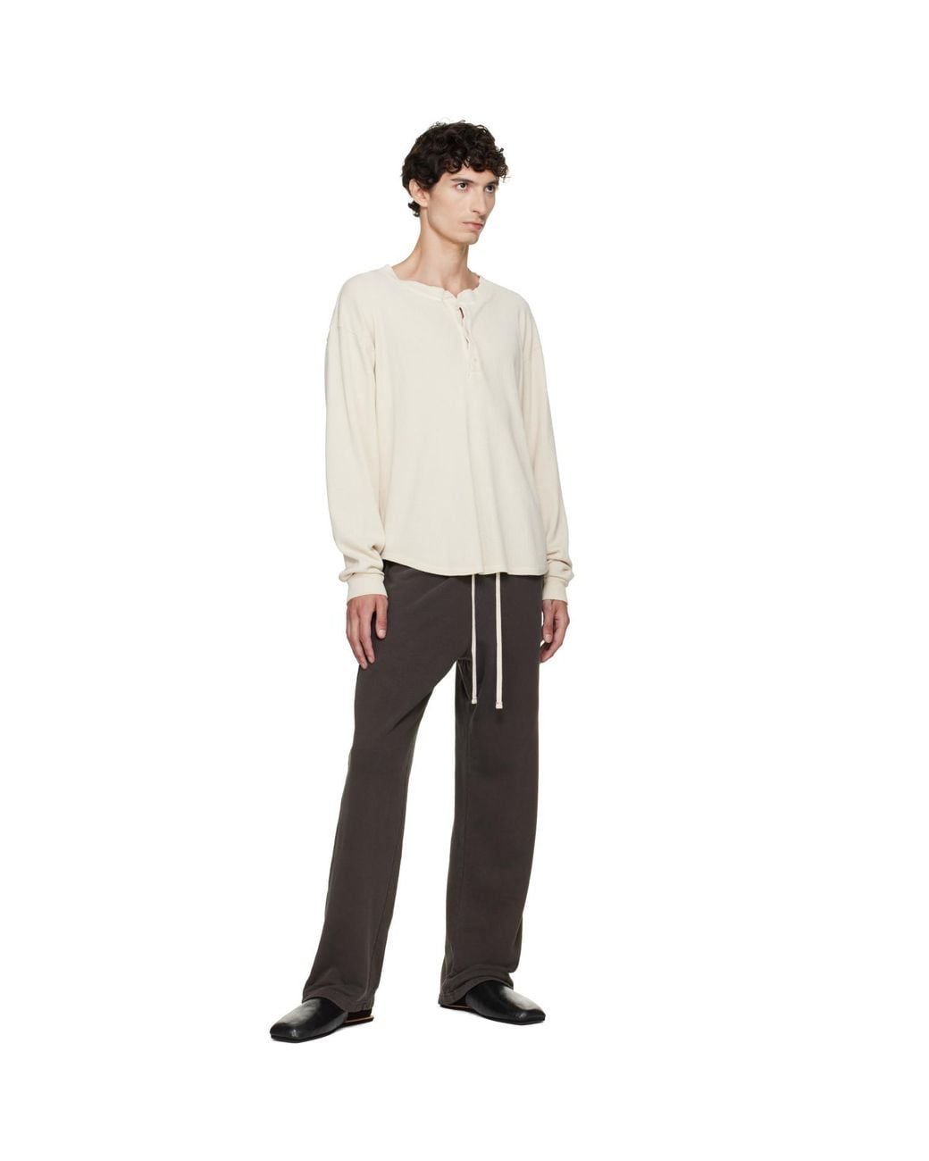 Les Tien White Off- Thermal Baseball Hem Henley for men
