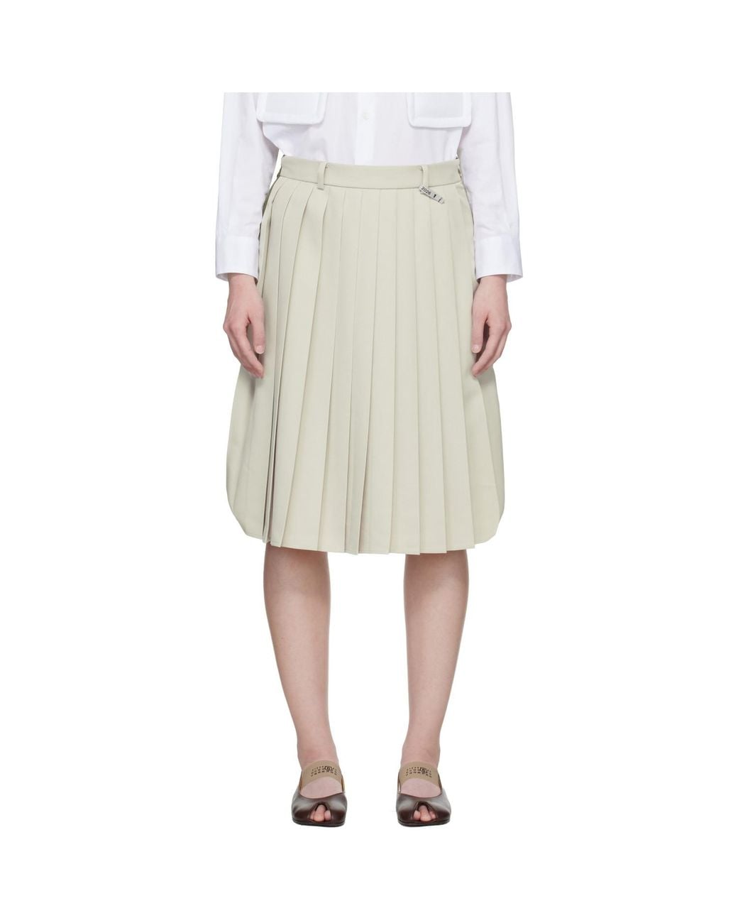 Maison Mihara Yasuhiro Natural Combined Pleats Cargo Midi Skirt
