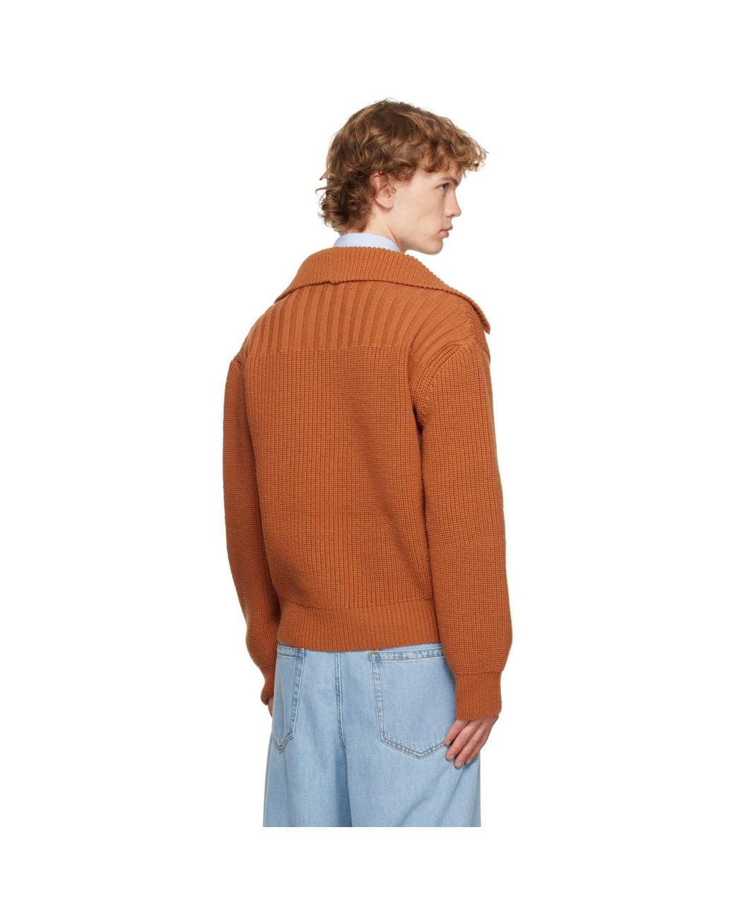 Dries Van Noten Orange Chunky Wool Cardigan for men