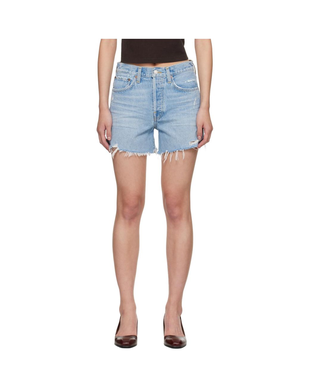 Agolde Blue Parker Long Denim Shorts