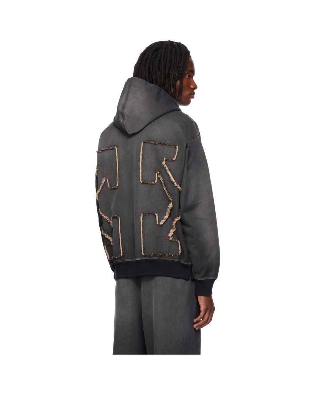 Off-White c/o Virgil Abloh Gray Distressed Arrow Skate Zip Hoodie for men
