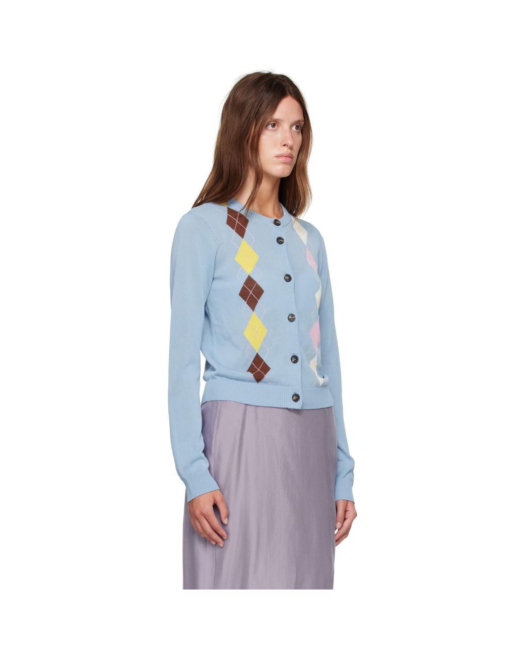 Ganni Blue Argyle Cardigan