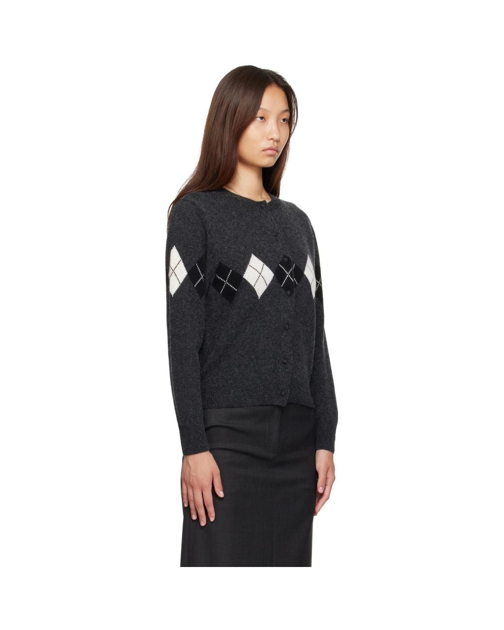 NOTHING WRITTEN Black Heritage Argyle Knit Cardigan