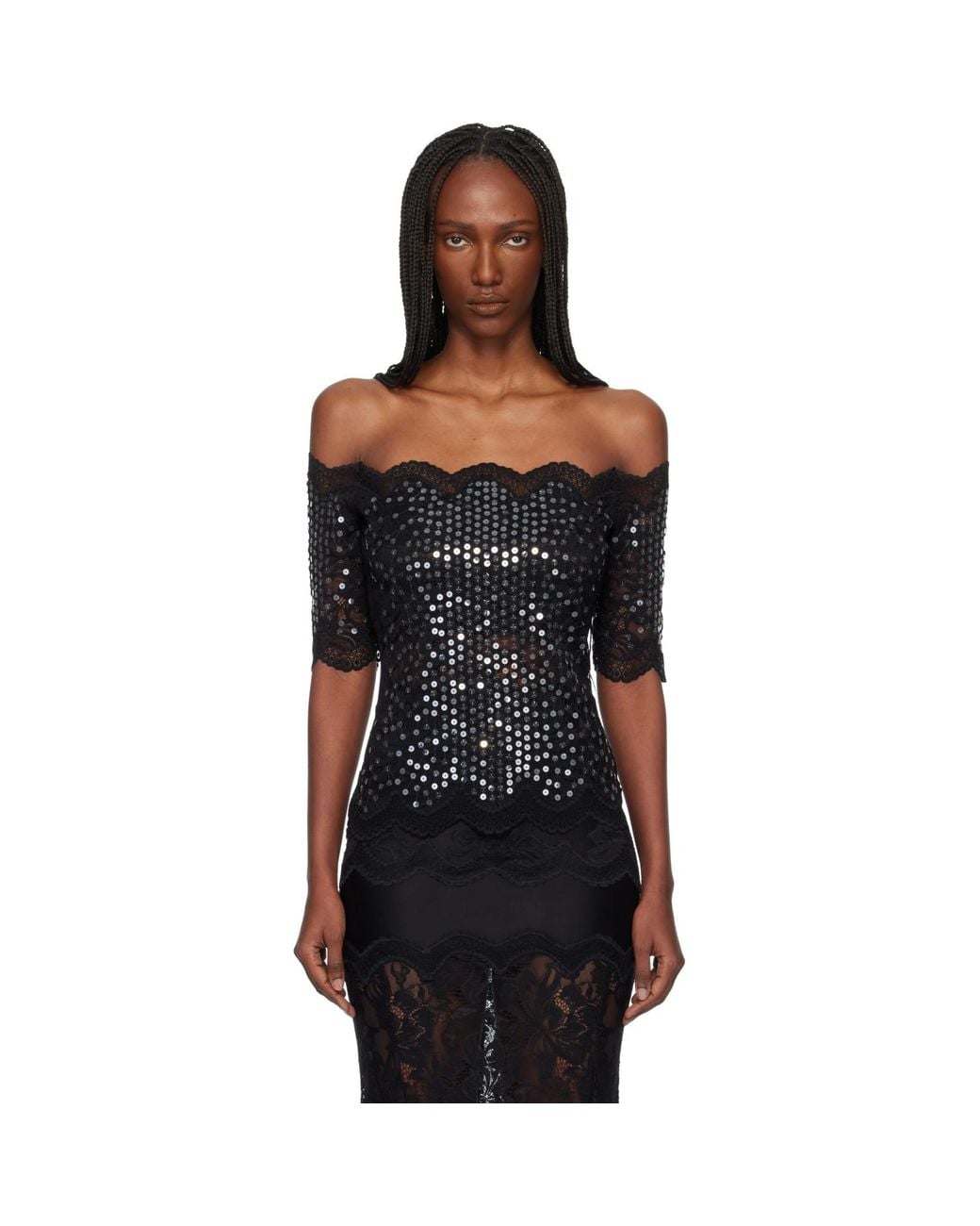 Rabanne Black Off The Shoulder Lace Top