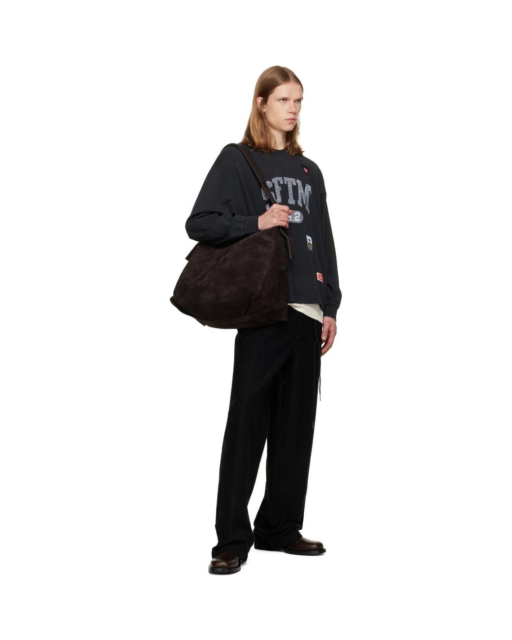 Song For The Mute Black 'Sftm 26.2' Drape Crew Neck T-Shirt for men