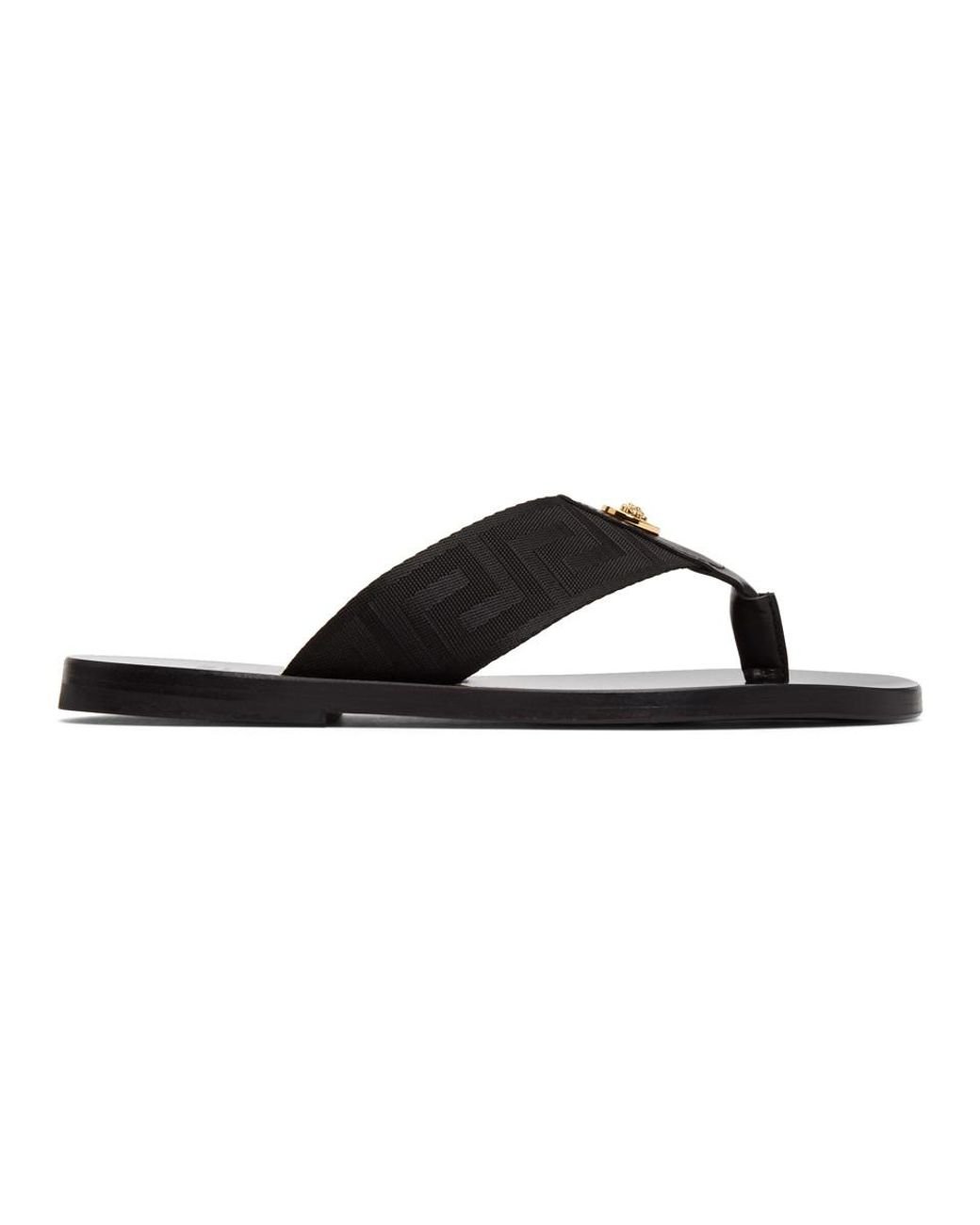 Versace Nastro Leather Thong Sandals in Black for Men Lyst