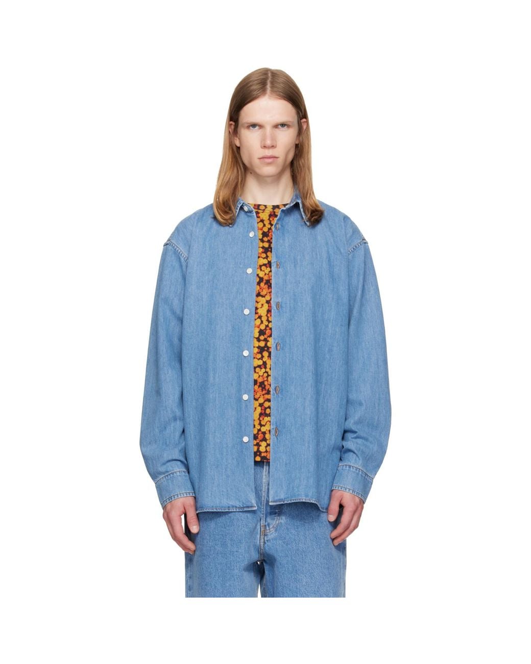 Dries Van Noten Blue Loose Denim Shirt for men