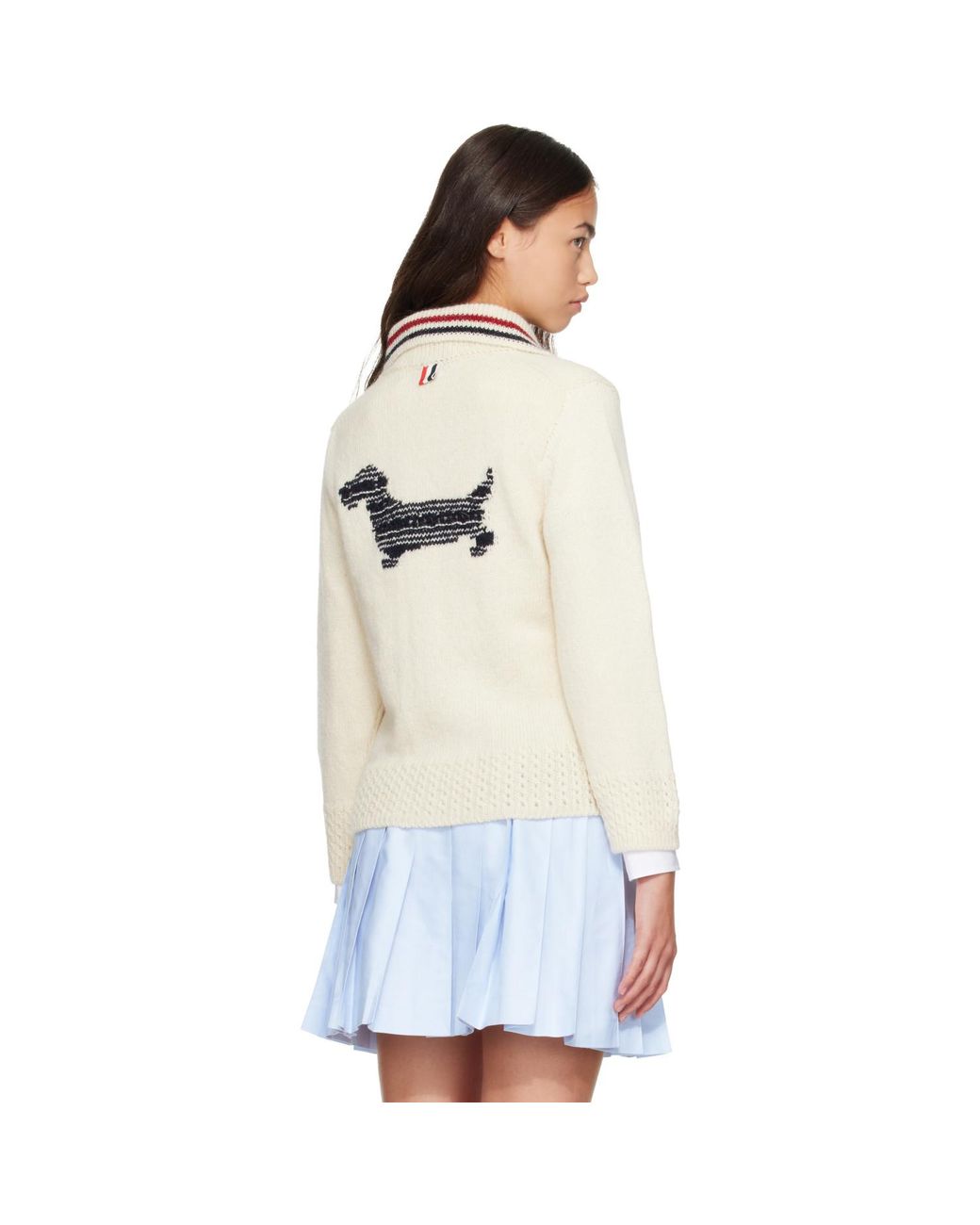 Thom Browne White Off- Donegal Rwb Stripe Hector Pointelle Cardigan