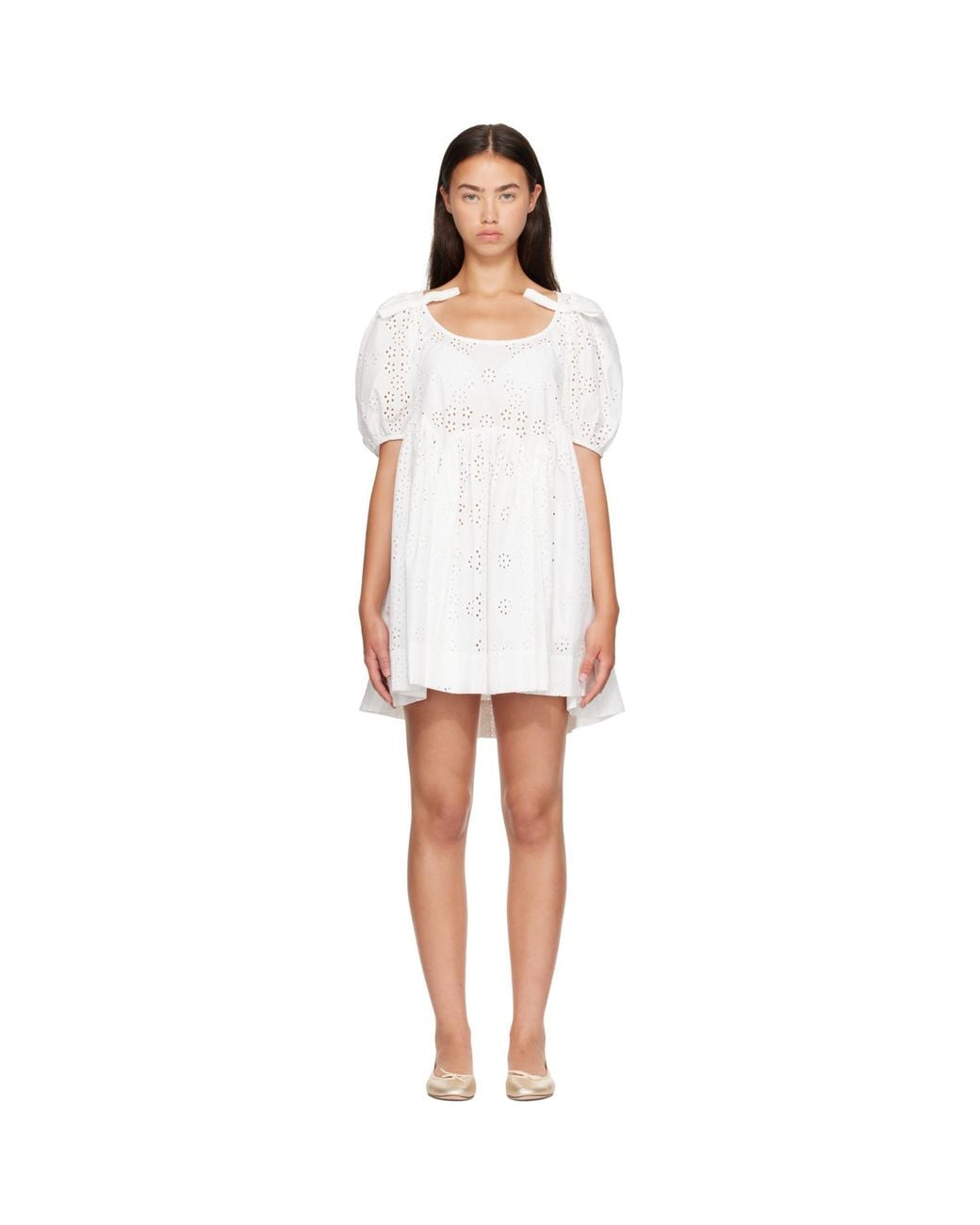 Sandy Liang White Hugo Midi Dress