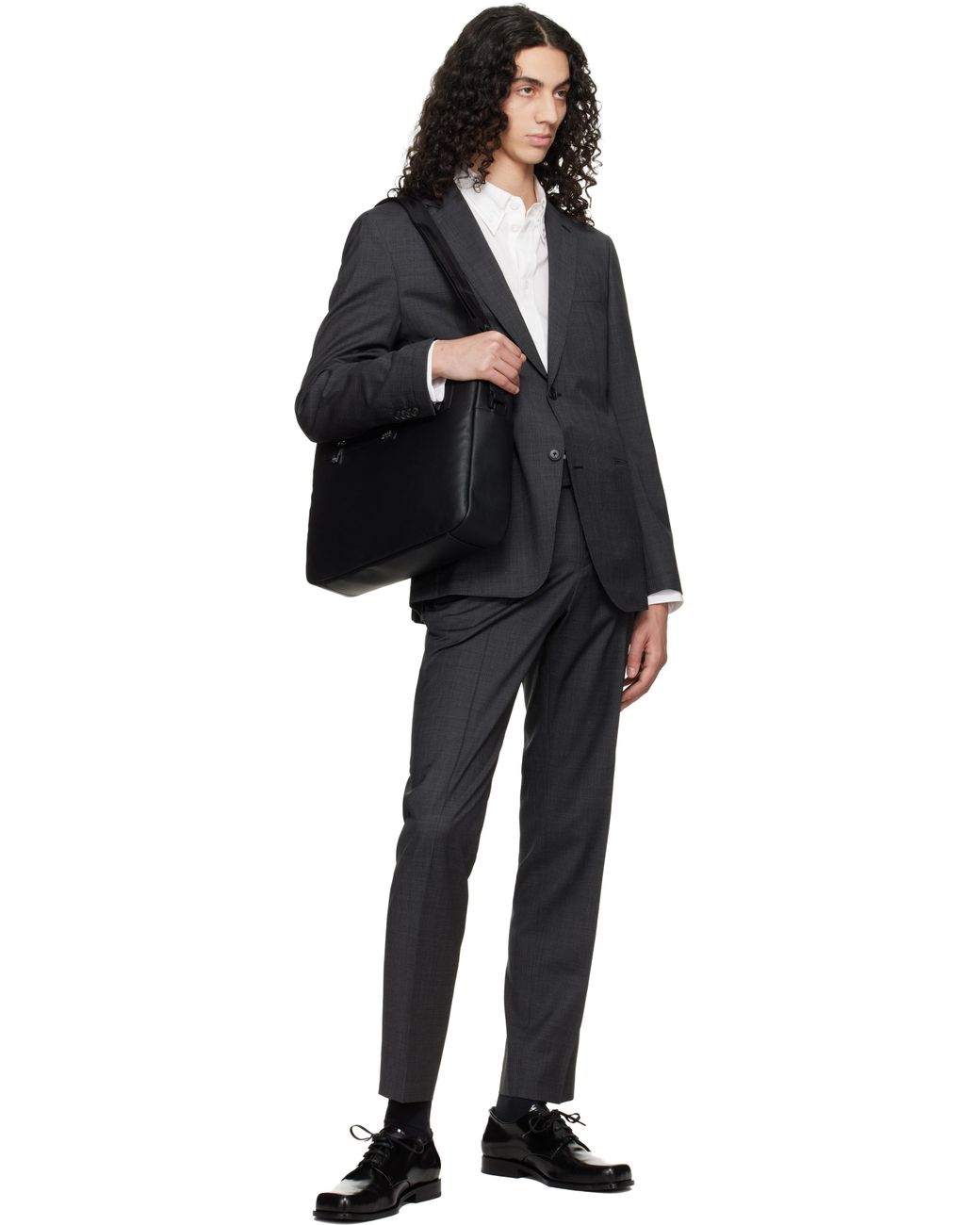 Boss Black Grained Faux-Leather Briefcase for men