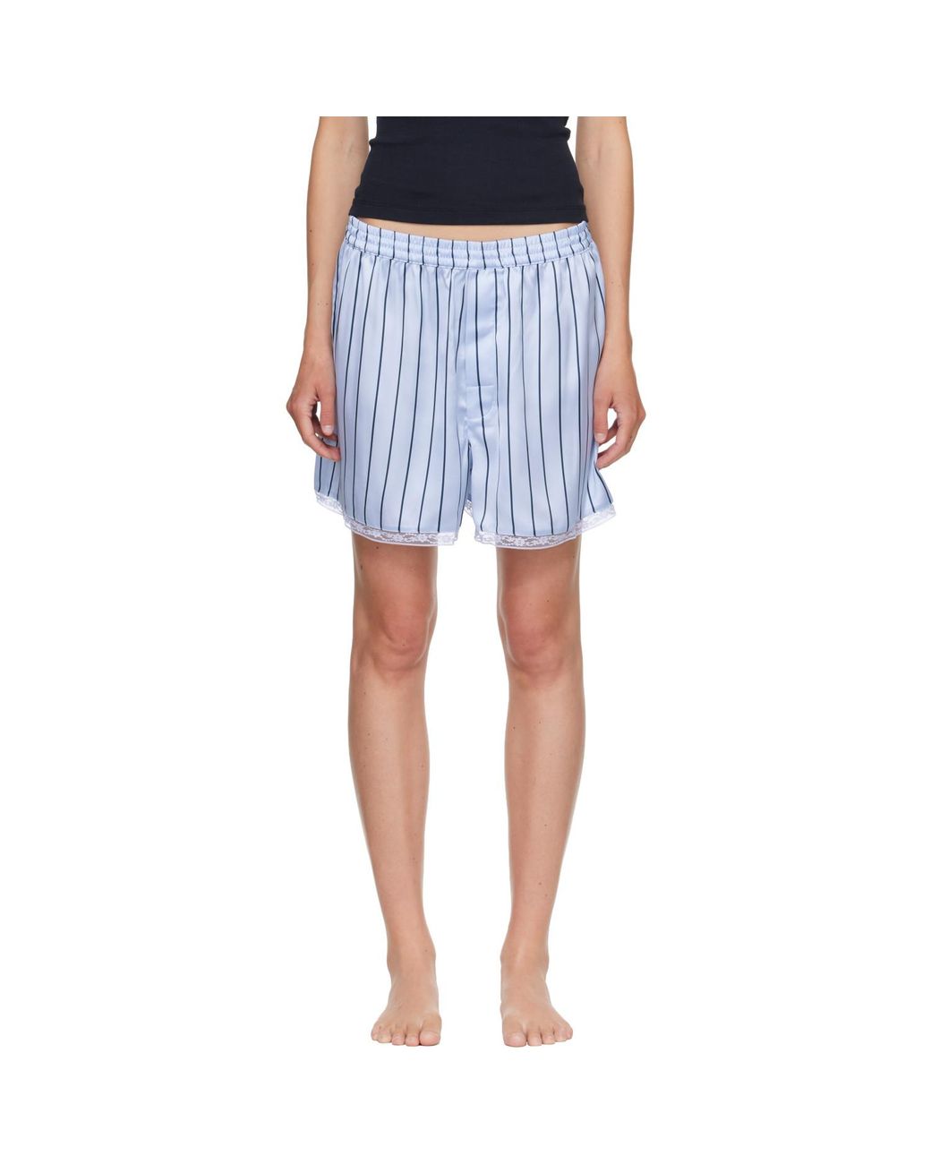 Skims Blue Woven Shine Lace Boxer Shorts