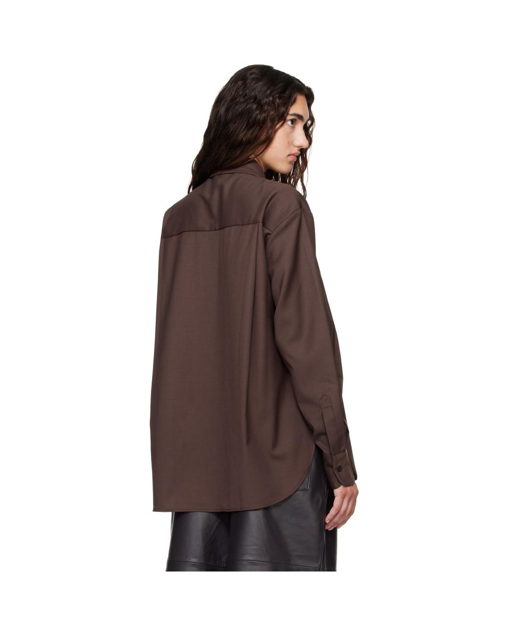 Frankie Shop Brown Peri Tie Neck Shirt