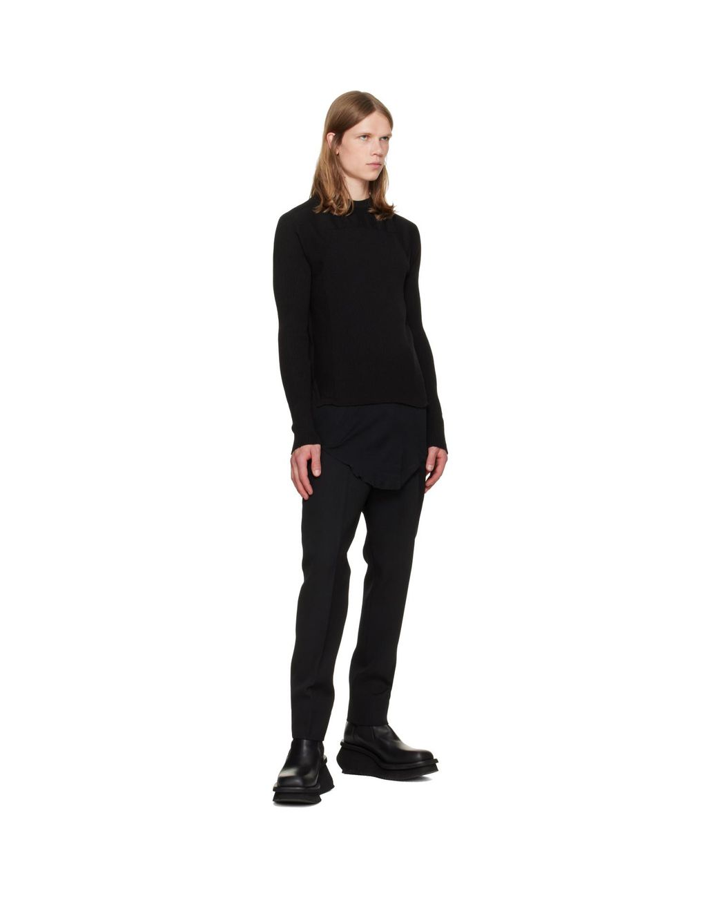 Rick Owens Black Tower Ribbed Geo Sweater for men
