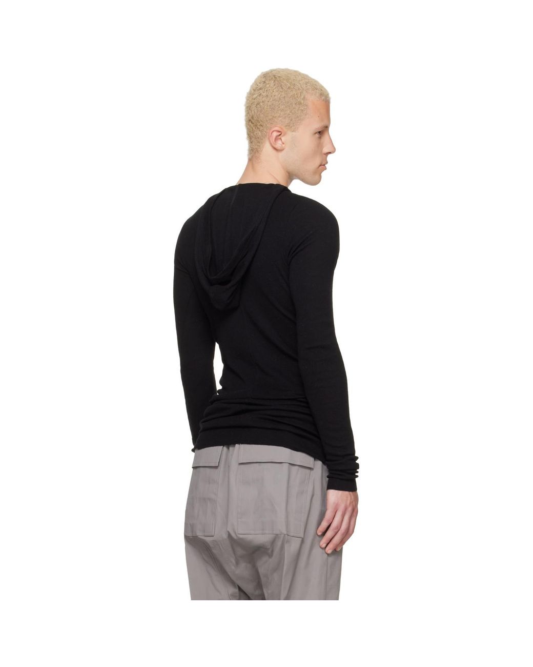 Rick Owens Black Tower Rib Ls Hoodie for men
