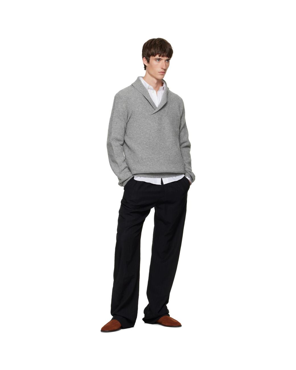 SOSHIOTSUKI Gray Shawl Collar Knit Sweater for men